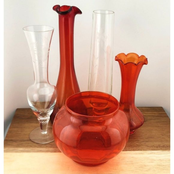 Unique Vintage Other - Lot of 5 Unique Vintage Art Glass Blown Vases mismatched color mixed styles